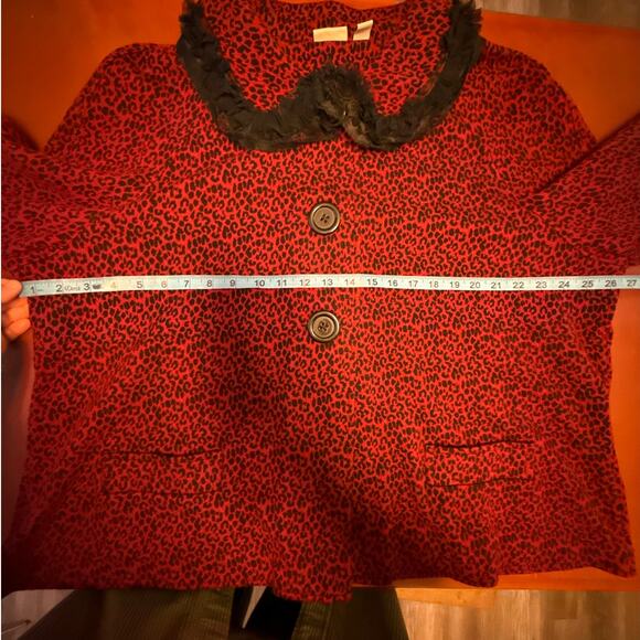 Kim Rogers Red Black Animal Print Swing Jacket Lace Trim • Size 3X-Oversized L - Picture 3 of 7